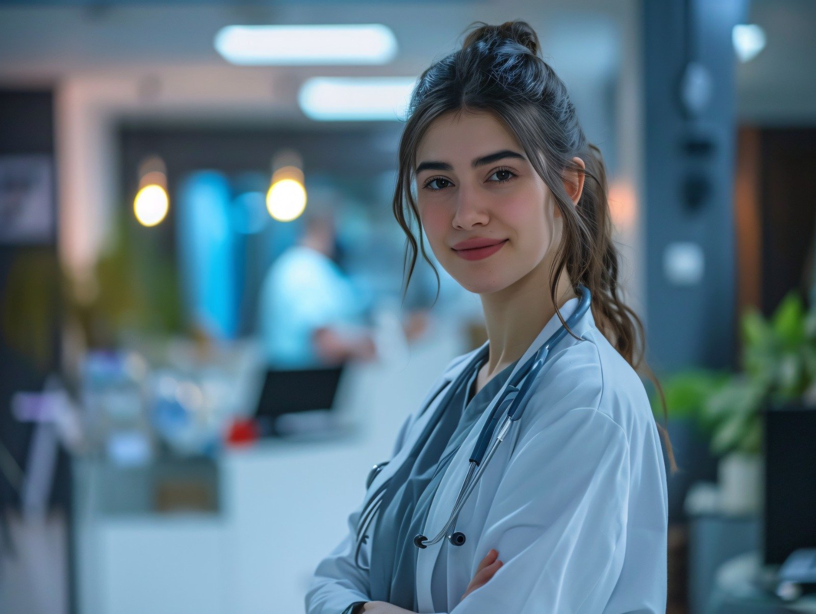 Doctor wearing a stethoscope in a healthcare setting